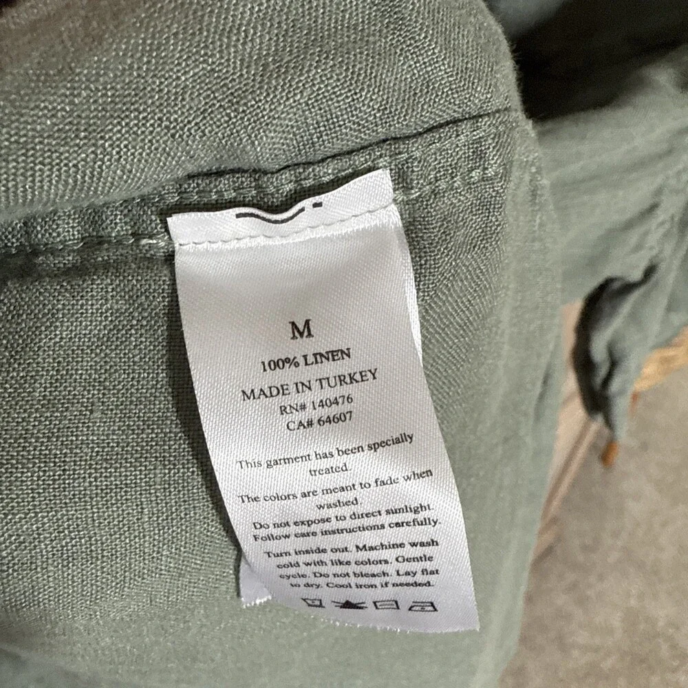 Faherty Laguna Linen Shirt Men’s Medium Spruce Green 100% Linen Short Sleeve